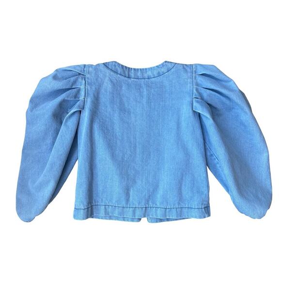 Nikolia Kids Puff Sleeve Denim Bomber Jacket Light Blue Cotton Zip - 9-10 Years - Picture 4 of 11